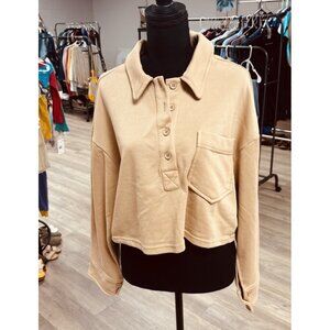 New In Collared Pullover In Tan Size M